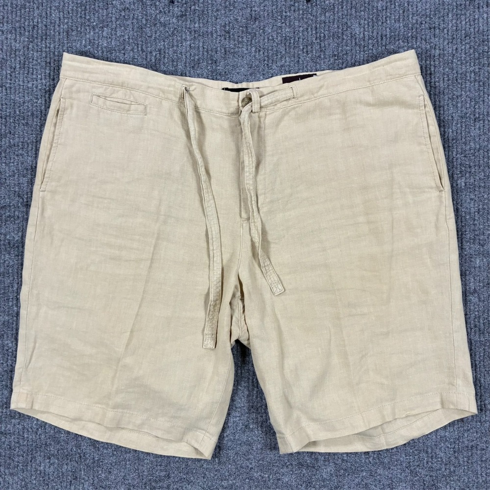 Black Brown 1826 Mens Shorts W40 Beige 100% Linen Drawstring Casual Summer